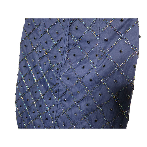 Vintage Laurence Kazar Silk Beaded Gown Size Large Long Bling Formal Dress Prom - Picture 3 of 7